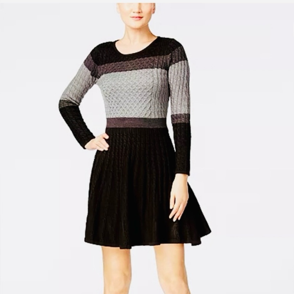 Calvin Klein Black Cable Knit Sweater Dress Medium